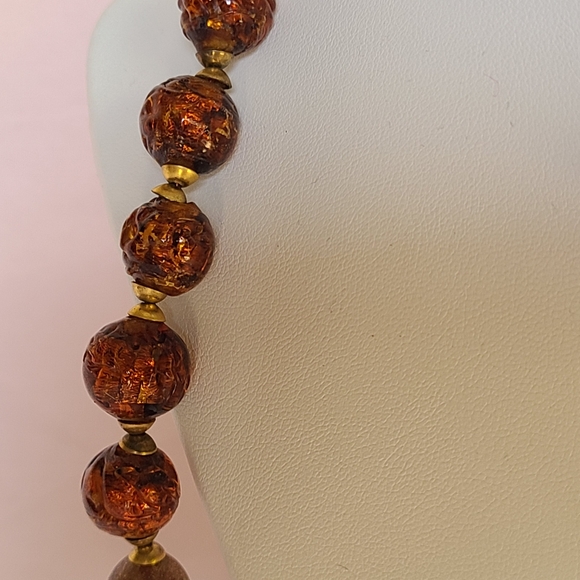 Art Glass Purple Green Candy Swirl Shimmer Glitter Amber Glass Beaded Necklace - Picture 4 of 9